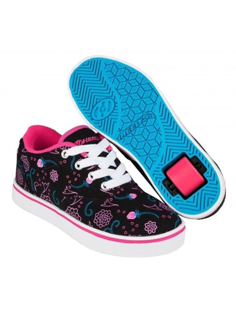 Heelys Launch Top Size Womens 7 Girls 6 Sneakers Skater Black Pink Floral